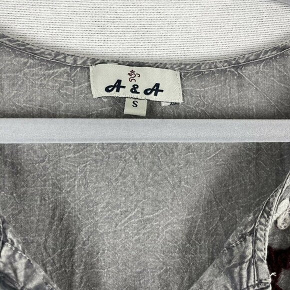 A&A Gray Peasant Blouse top Crochet Embroidered Details - Picture 4 of 9